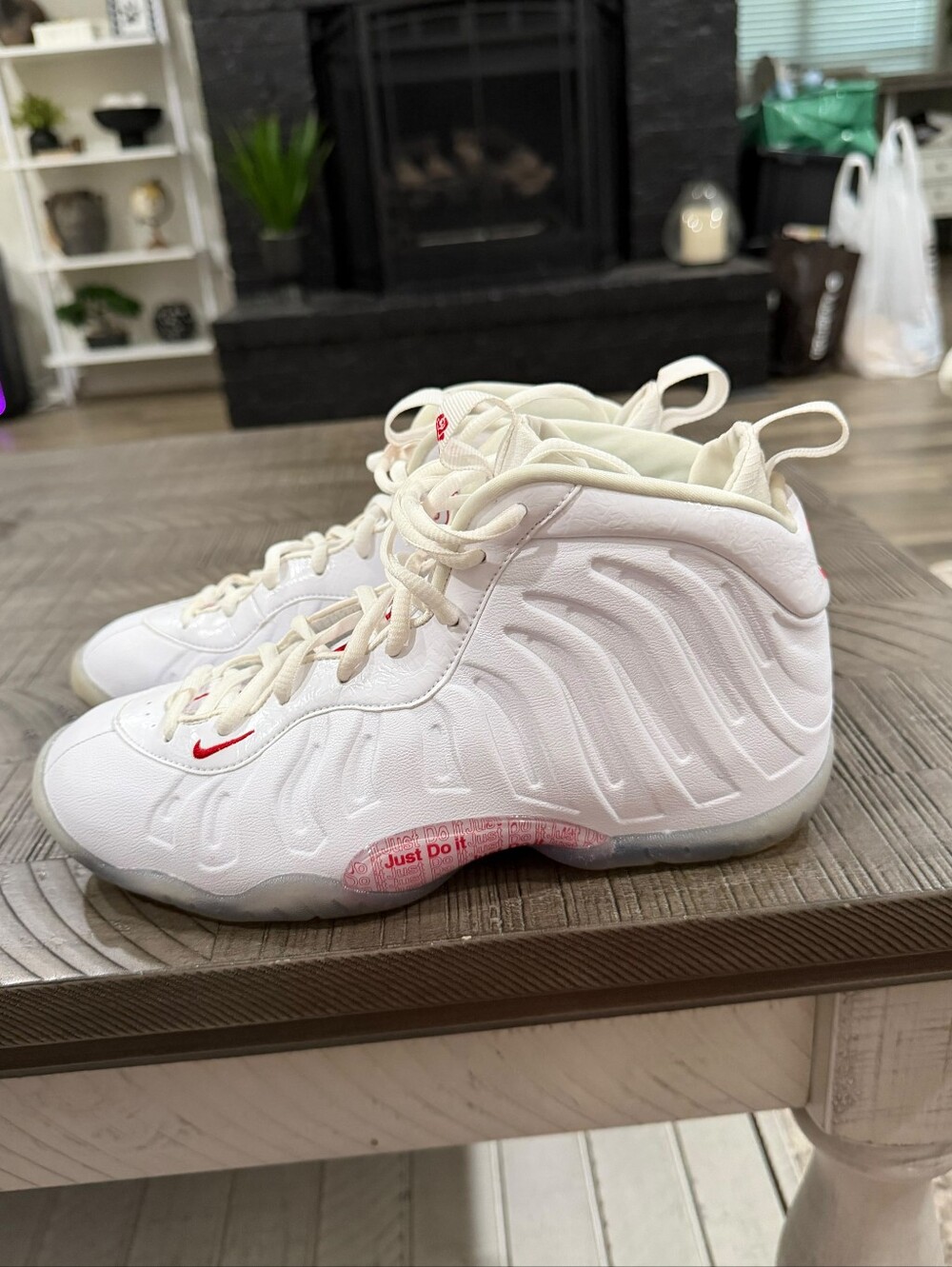 Nike Kids' White Foamposite with Red Accents